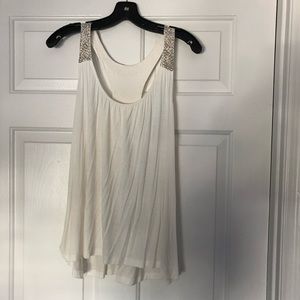 White tank top, light silver and faux pearl detail